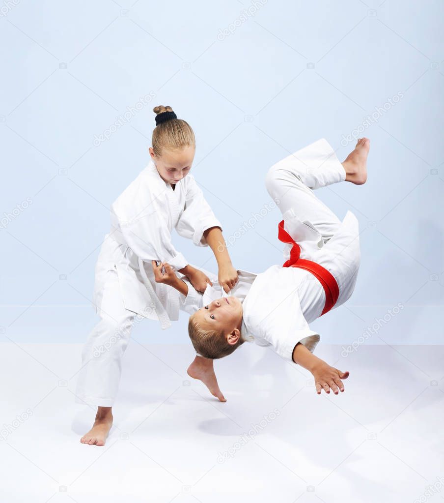 Judo throws children are training in judogi