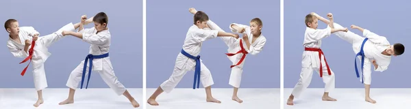 Collage Athletes Train Blocks Blows — Stock Photo, Image