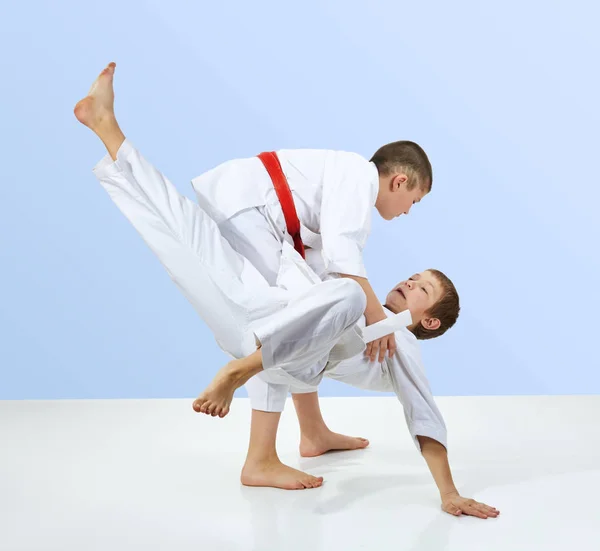 Two Boys Trained Judo Throws — Stock Photo, Image