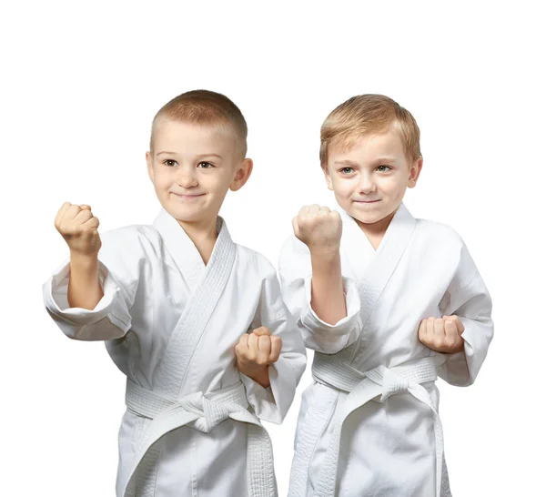 Karategi Dva Mladí Sportovci Stojící Racku Karate — Stock fotografie