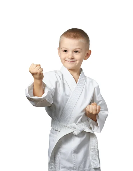 Kleiner Athlet Steht Karate Regal — Stockfoto