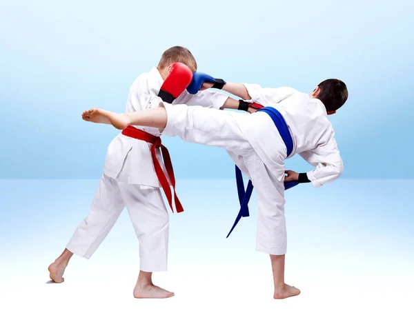 Two Athletes Overlays Hands Beat Punches Kicks — Stock Photo, Image