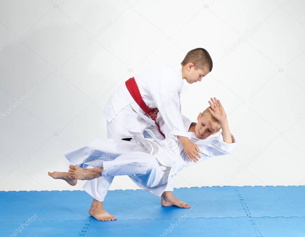 Judo throws in perfoming by two athletes