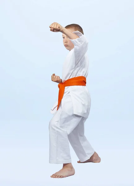 Straight Punch Arm Athlete Beating Rack Karate — Stock Photo, Image