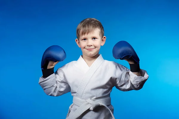 Синьому Тлі Каратегів Маленький Спортсмен — стокове фото