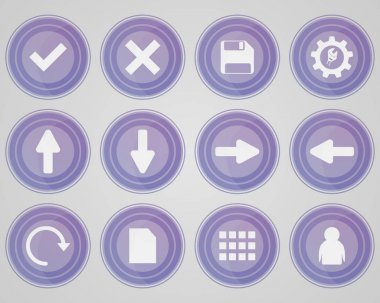 Mor renkli simgeler kümesi. Vektör simgeler cam türü.