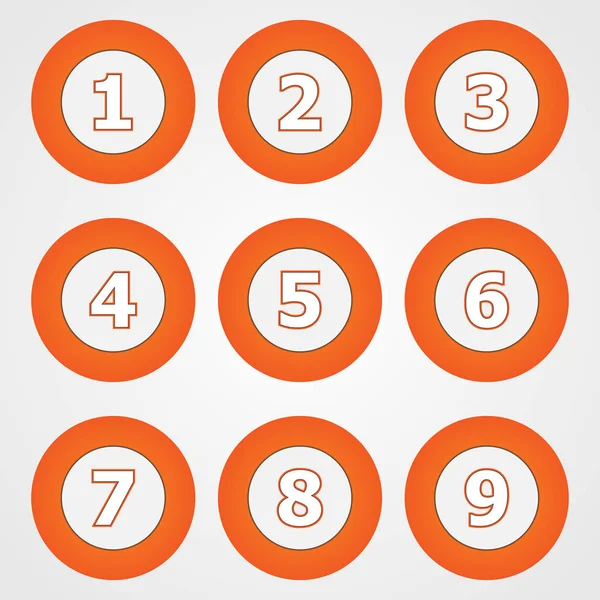 Sada Kolo Číselných Tlačítek Oranžové Barvě Sada Bílých Tlačítek Oranžovým — Stockový vektor