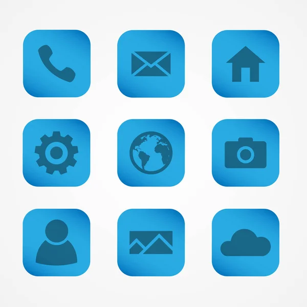 Sada Modrých Ikon Čtvereček Pro Mobilní Zařízení Vektorové Ikony Aplikací — Stockový vektor