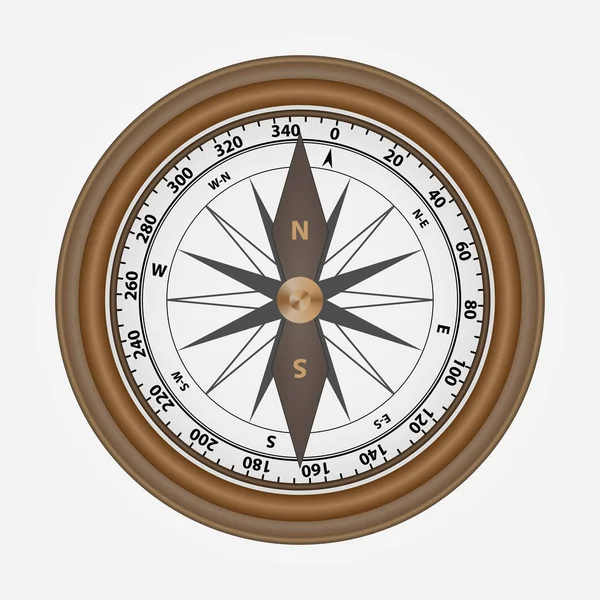 Realistic Compass Made Wood Vector Wooden Compass — Stock Vector