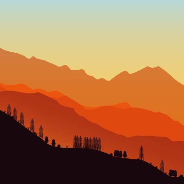 Vektör çizim, arka plan dağlar. Güzel arka plan, bir arka plan Dağları'nın ağaçta.