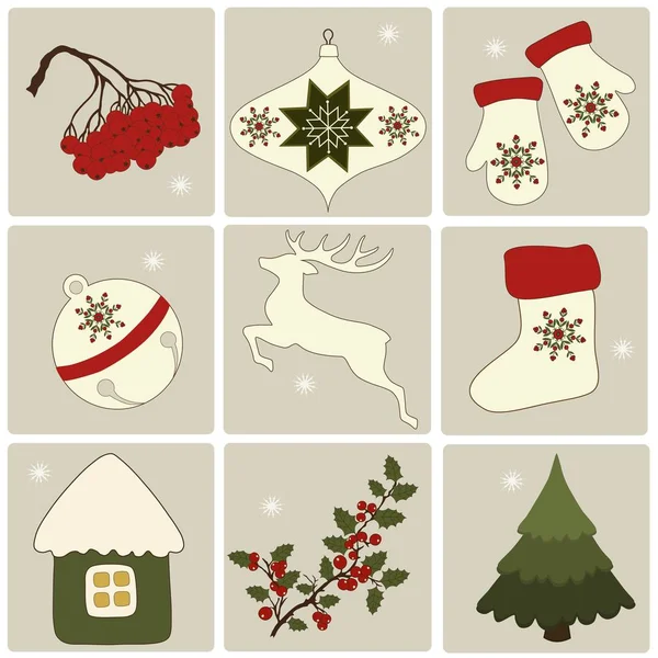 Conjunto de iconos retro de Navidad — Archivo Imágenes Vectoriales