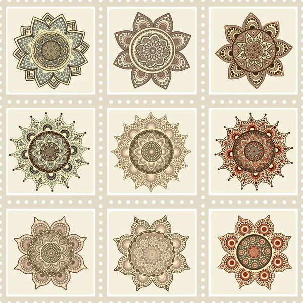 Seamless oriental pattern with mandalas — Stock Vector