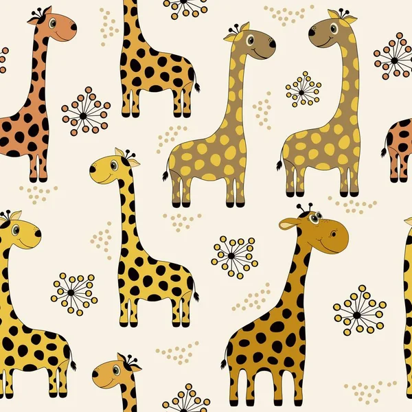 Naadloos patroon met leuke cartoon giraffen — Stockvector