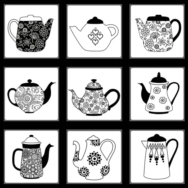 Безшовний візерунок з прикрашеними чайниками — стоковий вектор