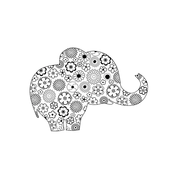 Diseño floral de elefante adornado — Vector de stock