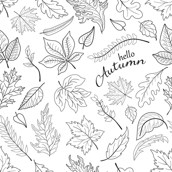 Seamless pattern with leaves and inscription — Stock Vector