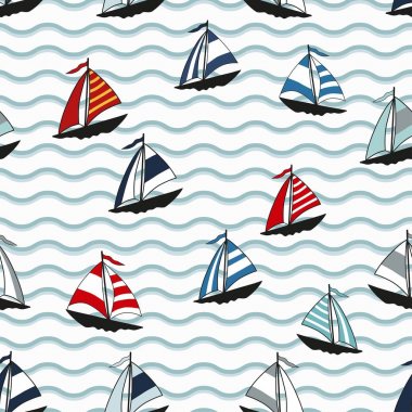 Çizgi film tekneler ile deniz seamless modeli 