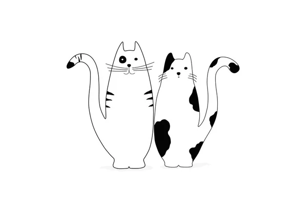 Deux chats de dessin animé mignons sur fond blanc — Image vectorielle