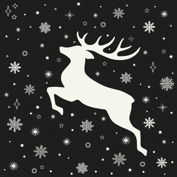 Cartão de felicitações de Natal com veados — Vetor de Stock