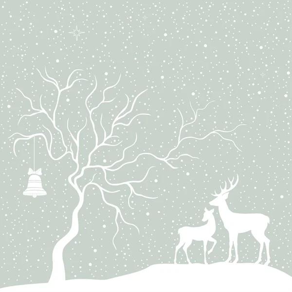 Saudação cartão de Natal com árvore e veados —  Vetores de Stock