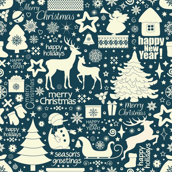 Christmas seamless pattern with holiday inscriptions and elements — Stock Vector