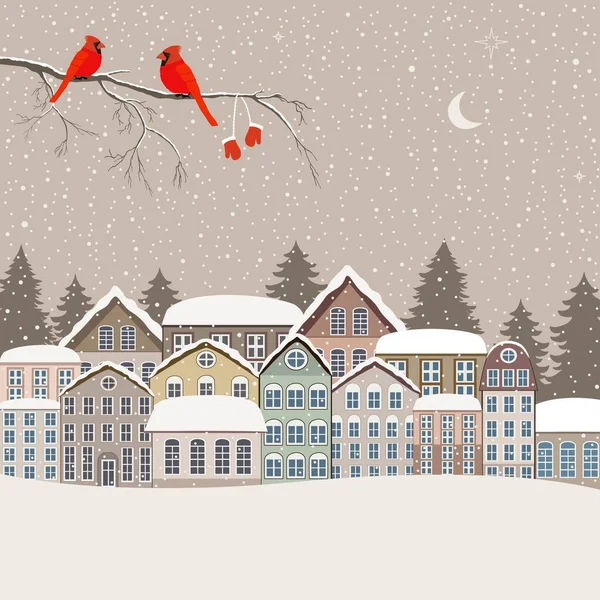 Winterkarte mit Weihnachtshäusern — Stockvektor