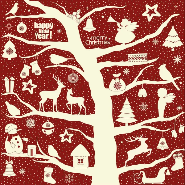 圣诞树和圣诞元素贺卡 — 图库矢量图片