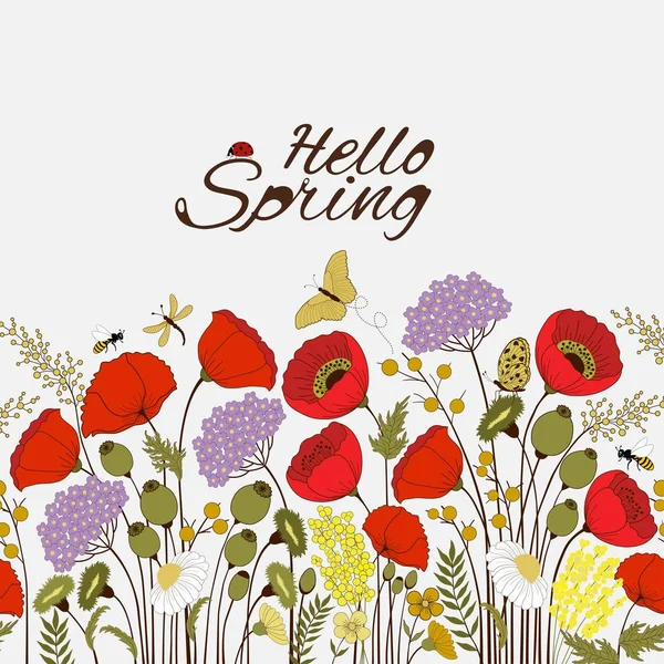 Merhaba Bahar, vektör çiçek kartı. — Stok Vektör
