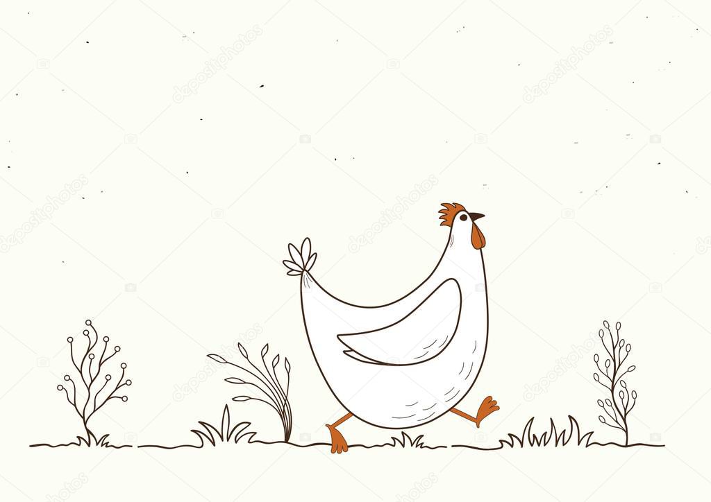Card with isolated cartoon chicken