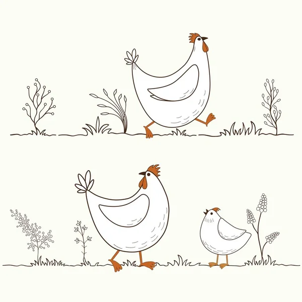 Card with isolated cartoon chickens — Stock Vector