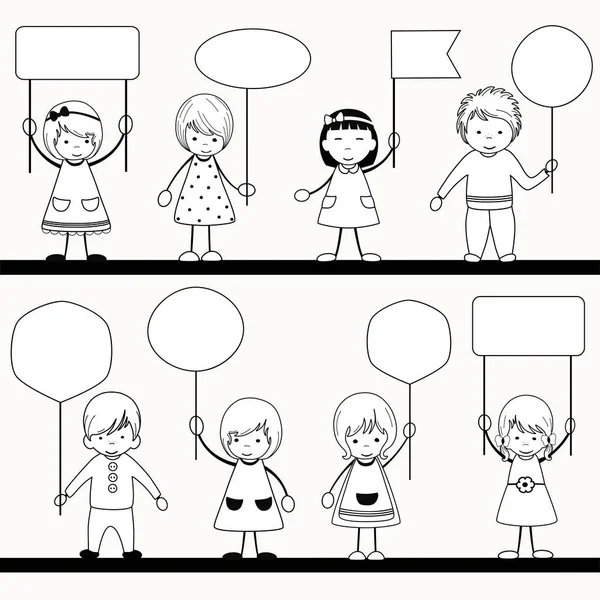 Söta tecknade barn med banners — Stock vektor