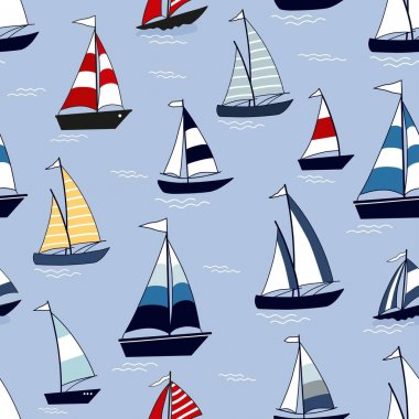 Çizgi film tekneler ile deniz seamless modeli 