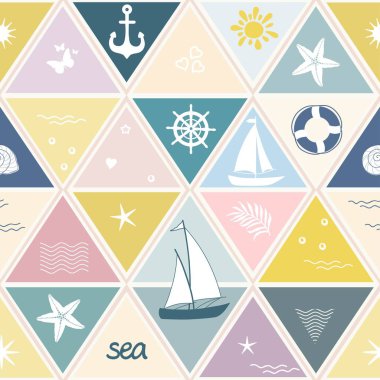 Deniz unsurları ile geometrik seamless modeli 