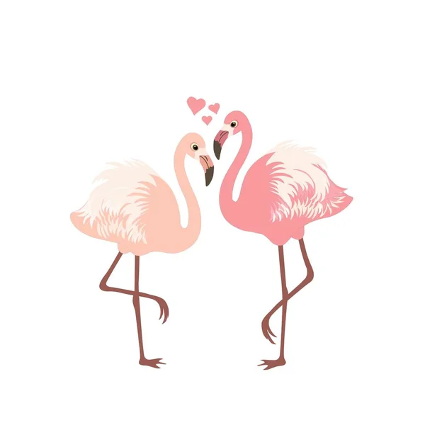 Grattis på Alla hjärtans dag! Gratulationskort med söta flamingos — Stock vektor