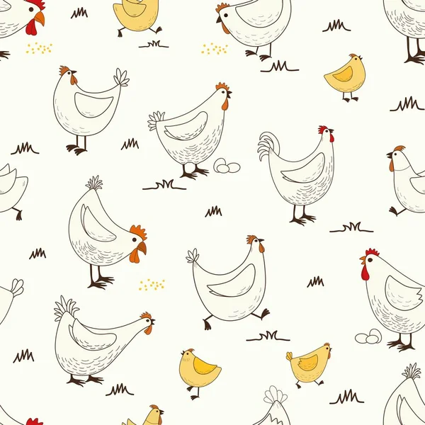 Seamless Pattern Cartoon Chicken — Stock Vector