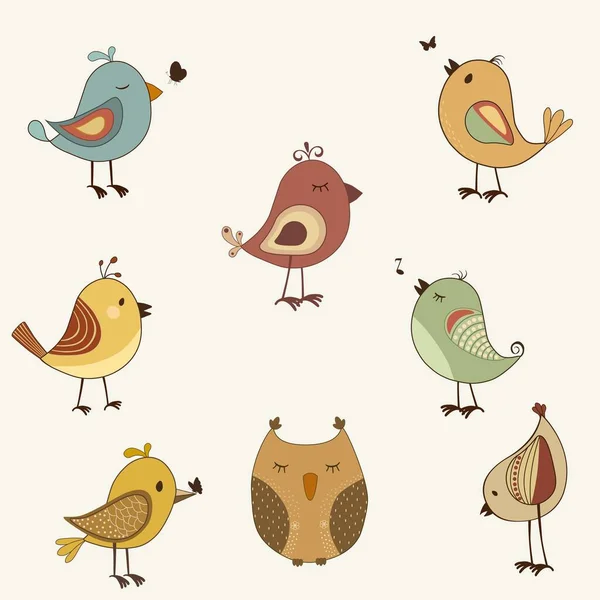 Muster Bunter Vögel Kindlicher Handgezeichneter Illustration Cartoon Stil — Stockvektor