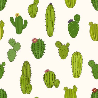 Kaktüslü hoş, pürüzsüz bir desen.
