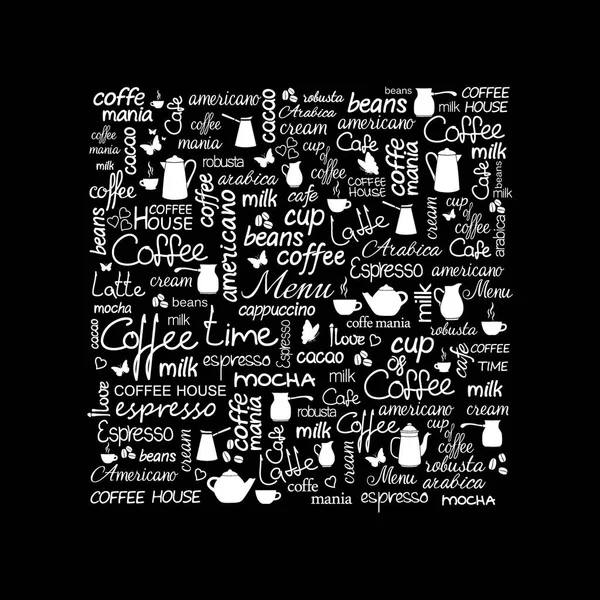 Collection Lettrage Café Dessiné Main Illustration Noir Blanc — Image vectorielle