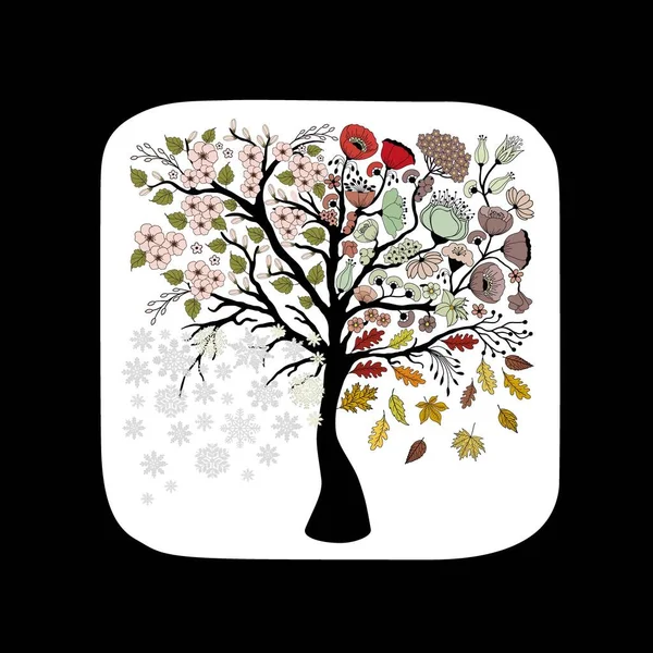 Nette Karte Mit Baum Der Vier Jahreszeiten Frühling Sommer Herbst — Stockvektor