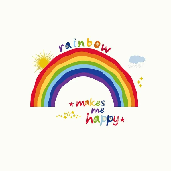 Rainbow Hace Feliz Ilustración Vectorial Tarjeta Linda Dibujada Mano Colorida — Archivo Imágenes Vectoriales