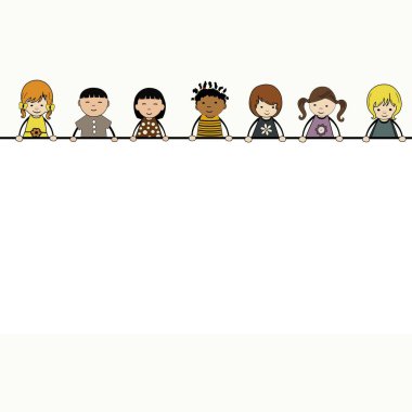 Büyük afişi ve mesaj için yeri olan sevimli çizgi film çocukları.