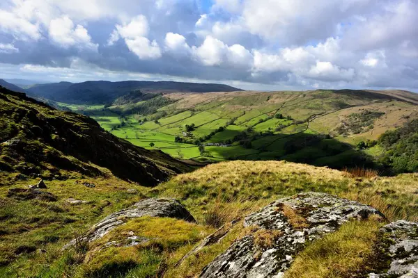 Sunlight on the Longsleddale valley — Stock Photo, Image