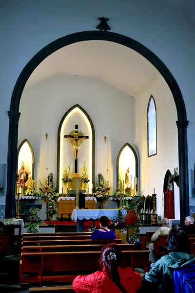 Furnas Azores 23Rd April 2019 Worshipers Church Igreja Saint Nicolau — стокове фото