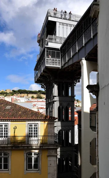 Lisboa Portugal Abril 2019 Turistas Elevador Santa Justa — Fotografia de Stock