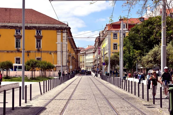 Lisbonne Portugal Avril 2019 Regarder Long Des Lignes Tramway — Photo