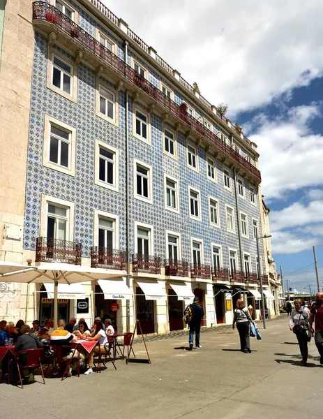 Lisboa Portugués Abril 2019 Azulejos Pared Con Dibujos Azules Esta — Foto de Stock