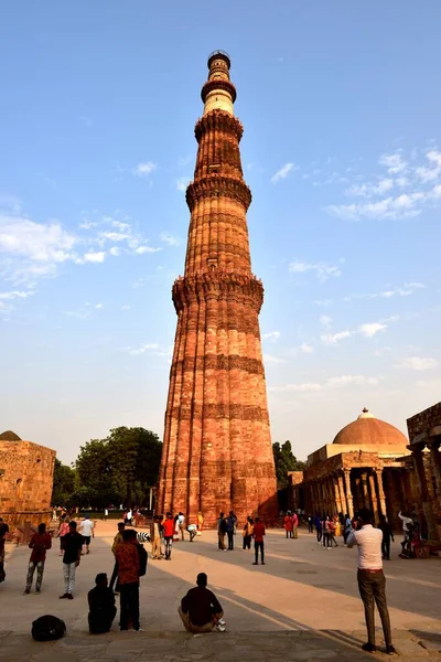 Old Delhi Índia Novembro 2019 Turista Luz Sol Noite Torre — Fotografia de Stock