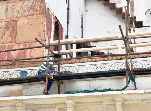 Agra Fort India Novembre 2019 Dipingere Rilievo Decorativo Dalle Impalcature — Foto Stock