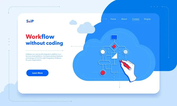 Le client crée le flux de travail sans coder le modèle du premier écran. SaaS et iPaaS . — Image vectorielle
