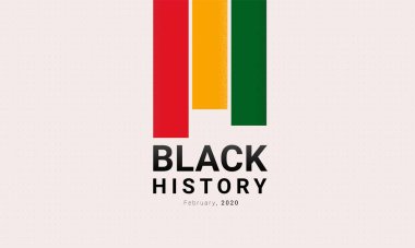 Siyah Tarih Ayı kırmızı, sarı ve yeşil çizgili afiş şablonu. Afro-Amerikan Tarihi Ayı - Şubat.